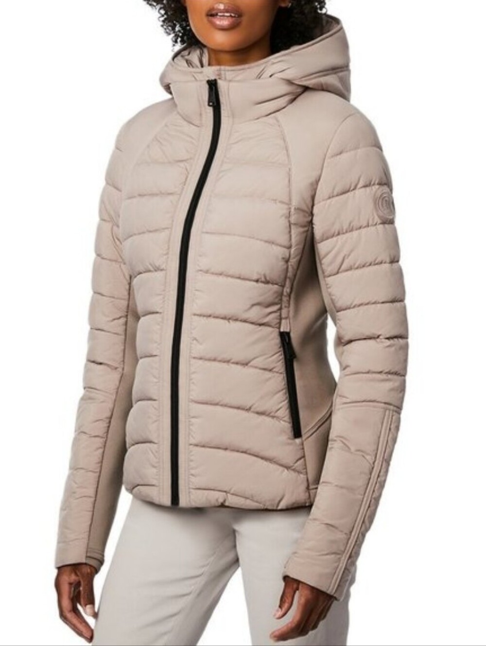 Bernardo Mixed Media Double-Zip Quilted Puffer Jacket